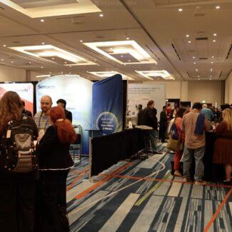 a row of sponsor booths